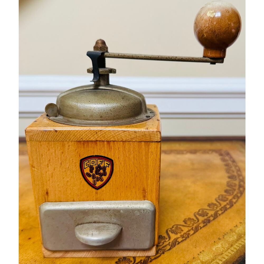 Vintage Italian Manual Wood Metal Coffee Grinder 1950s Nostalgic Barista